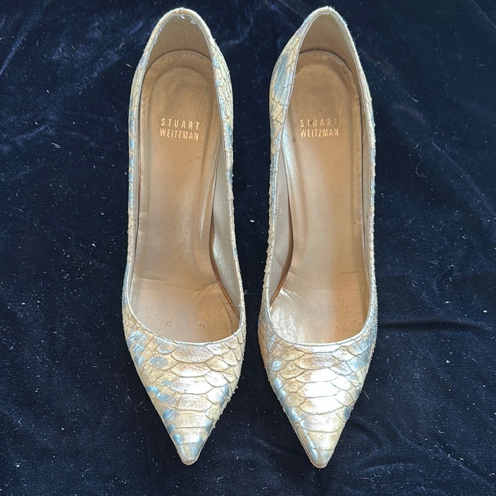 Vintage Stuart Weitzman Gold Snakeskin Pointed-Toe Heels